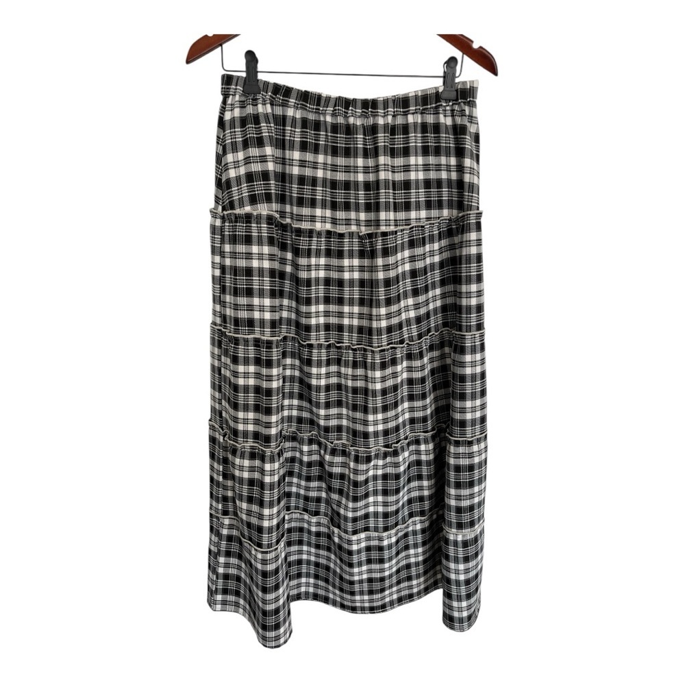 Edikted Black and White Plaid Tiered Midi Skirt